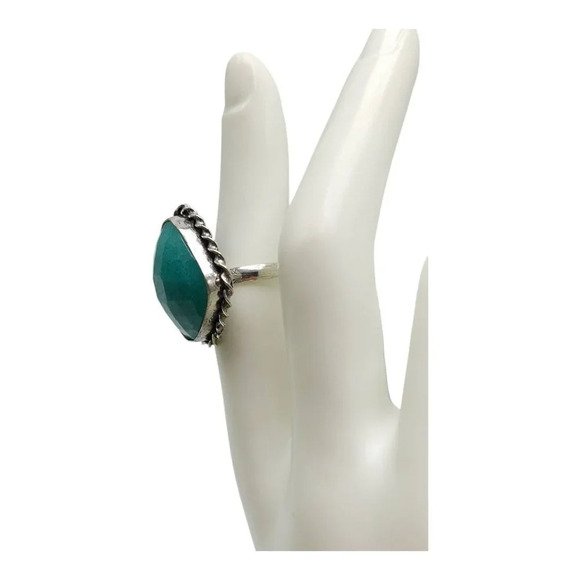 Silver Plated Diagonal Square Cut Blue Aquamarine Ring Vintage Size 6 - Picture 3 of 5